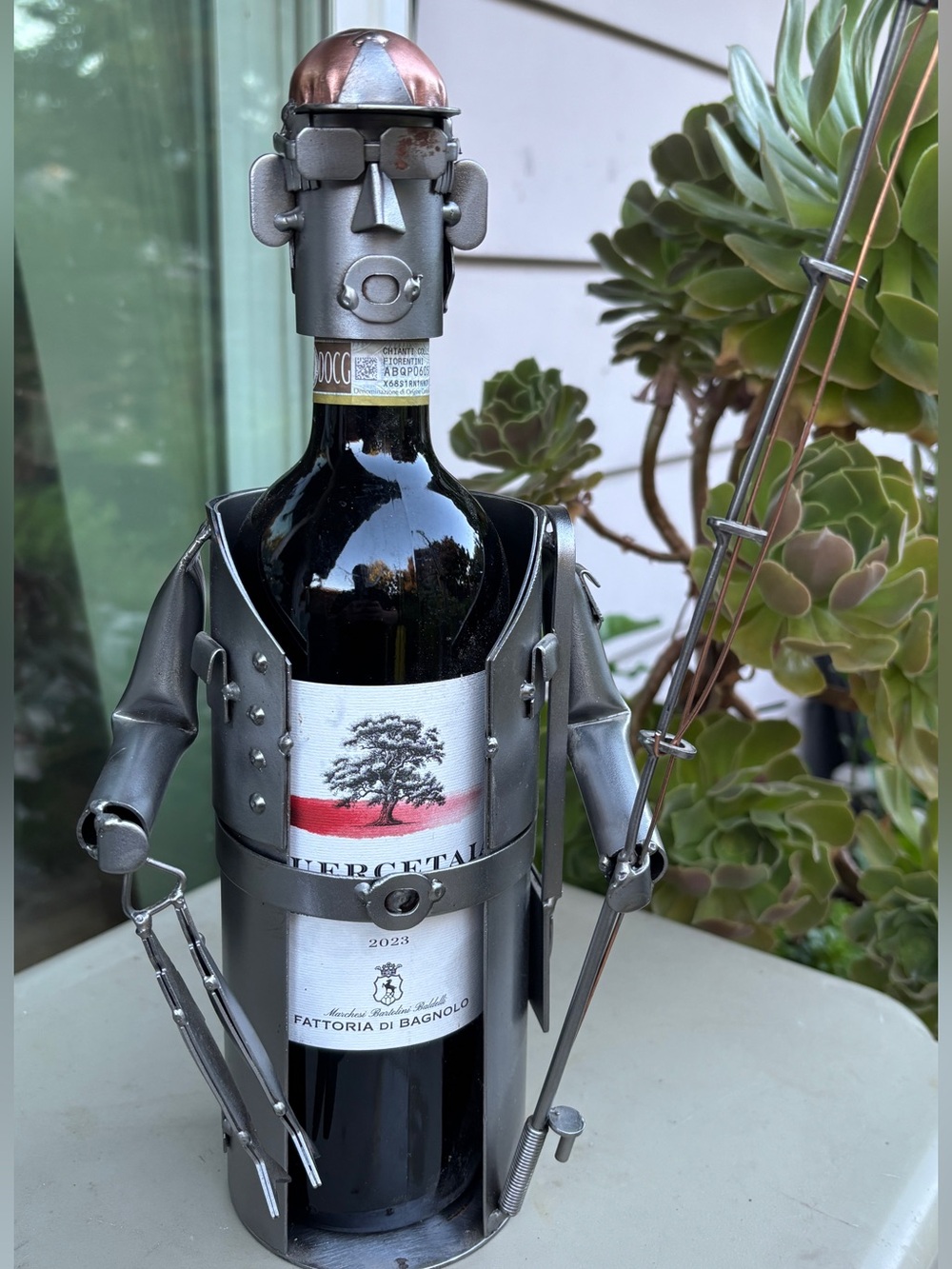 Metal Fisherman Bottle Holder - Silver Wine Bottle Stand